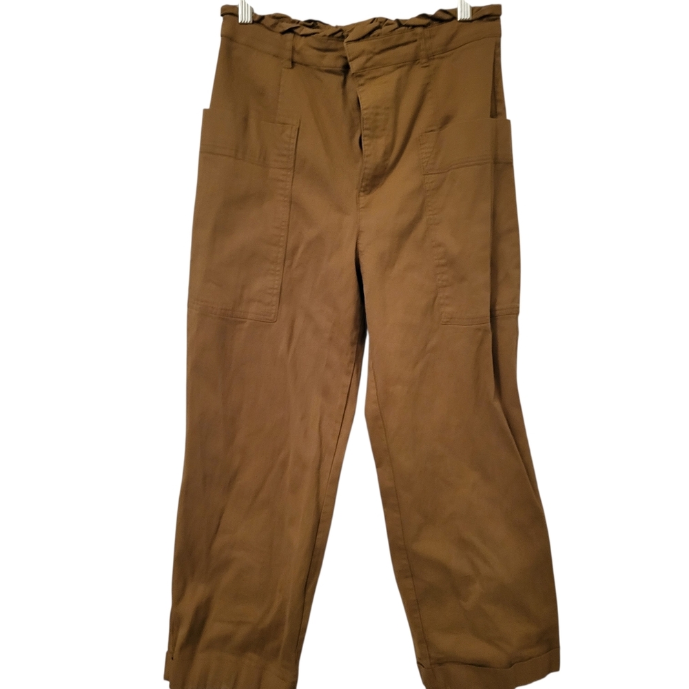 Zara Barrel Paperbag Trousers Tan sz M